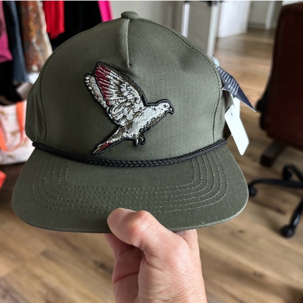 BURLEBO Olive Green Hat with Embroidered Bird